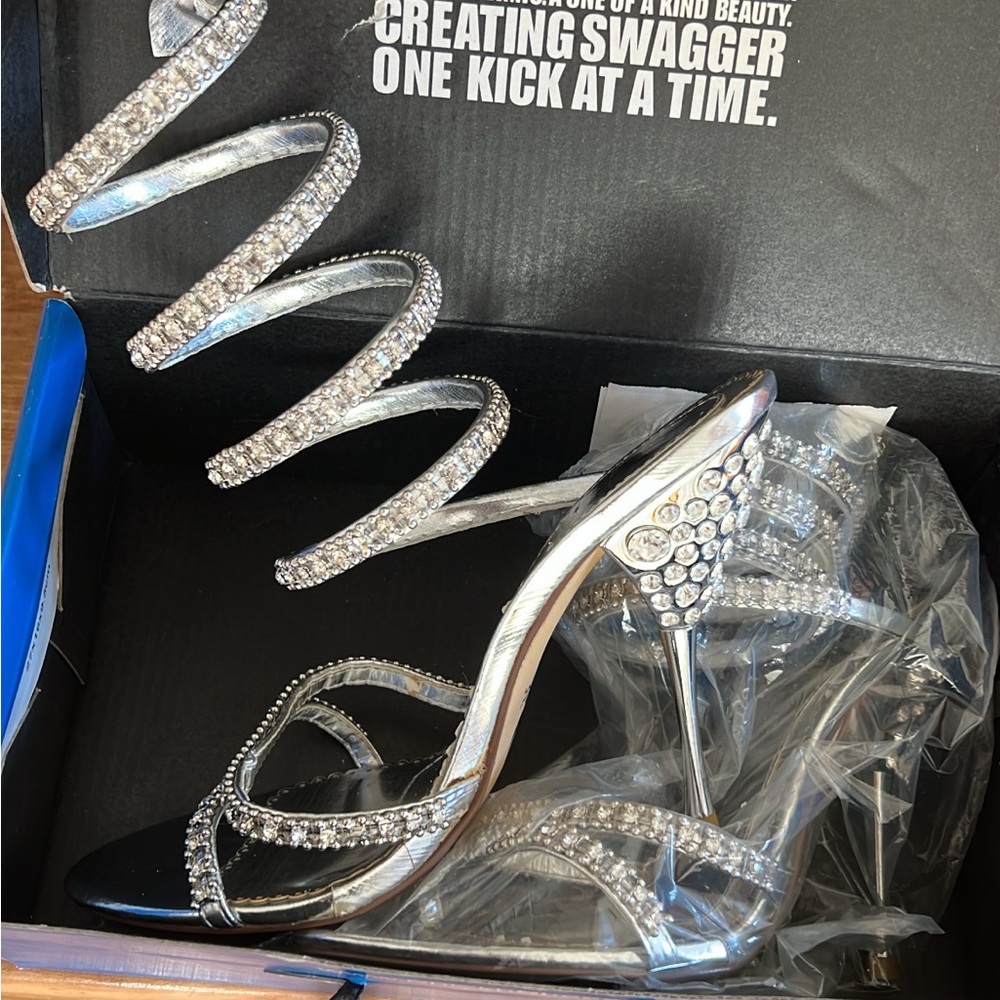 Elegant Silver Rhinestone Heels